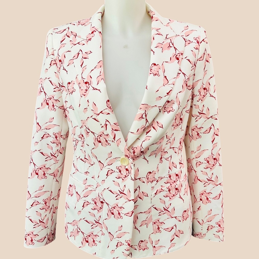 Escada Single Button Pink Red Floral Notched Collar Blazer sz 36 / Small